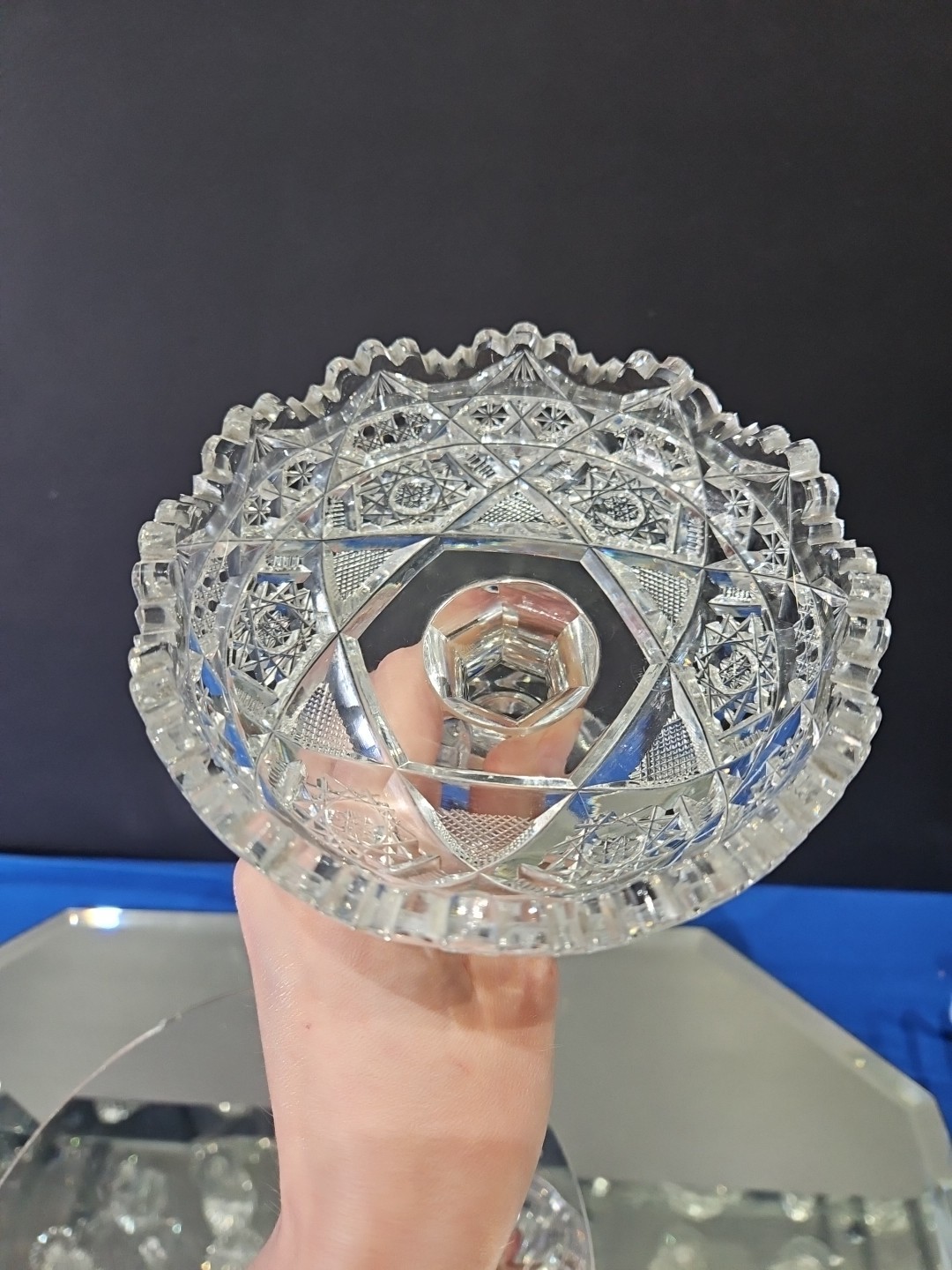 Compote Bowl, American Brilliant Period Cut Glass Crystal Hoare signed Steuben