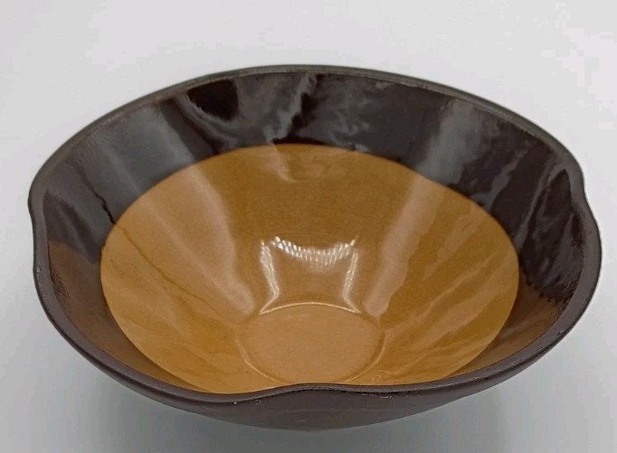Vtg.MCM Freeform Chocolate & Butterscotch Brown Two Tone Pedestal Bowl-Read Des.