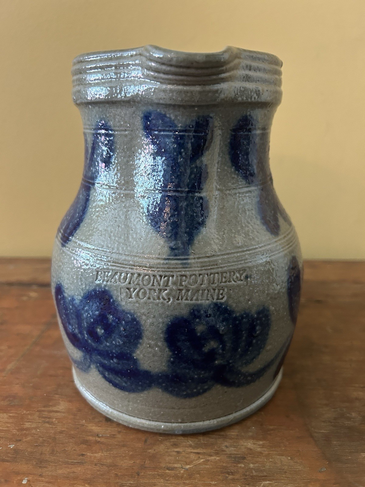 Vintage Beaumont Pottery Stoneware Pitcher w/ Elaborate Floral Decoration 1988