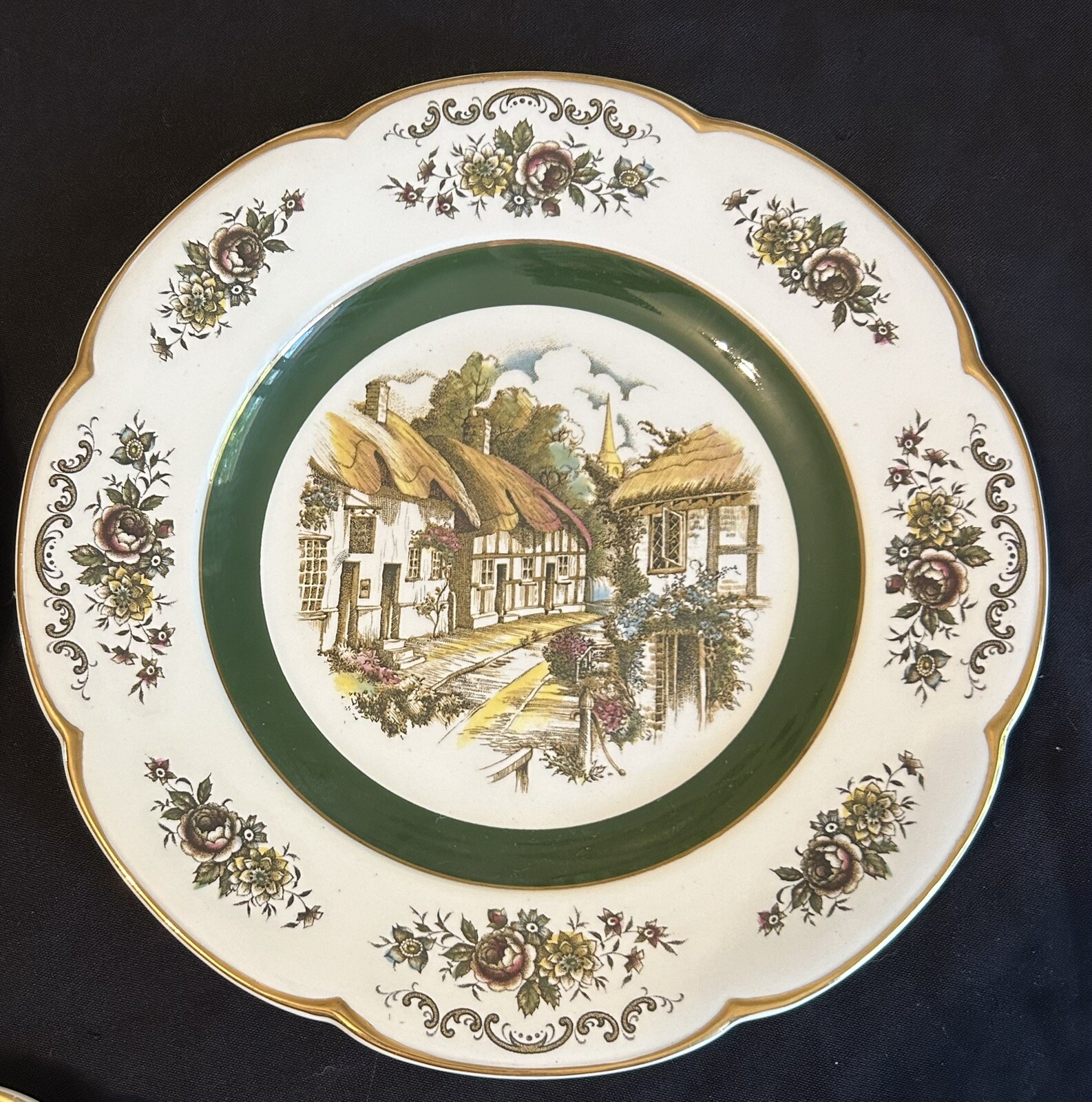 3 Vintage ASCORT SERVICE CHARGER WALL PLATES VILLAGE SCENE Wood & Sons England