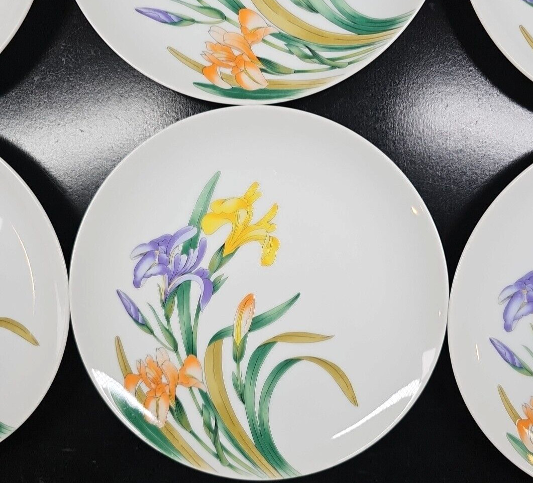 6 Shafford Jardin Des Iris Salad Plate Set Vintage Floral Dishes Japan Retro Lot