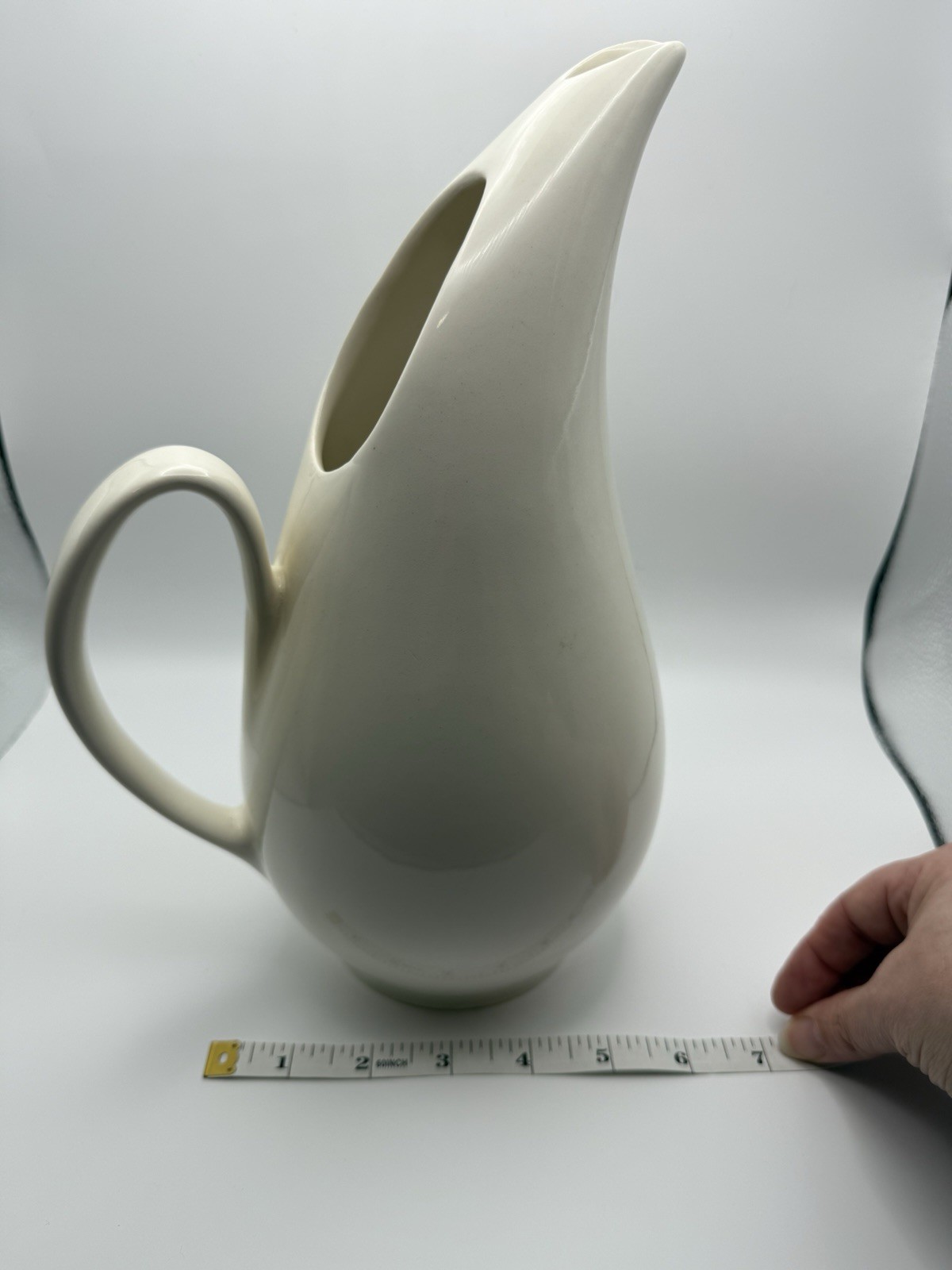 Vintage MCM Ivory White Pitcher Fascination by Universal Potteries 11 inches *