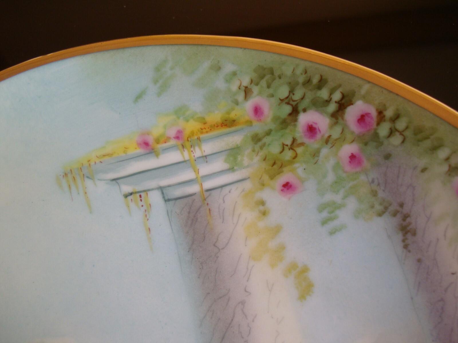 PICKARD HAND PAINTED VELLUM SIGNED “GASPER” CAKE PLATE, ITALIAN GARDEN, 10″