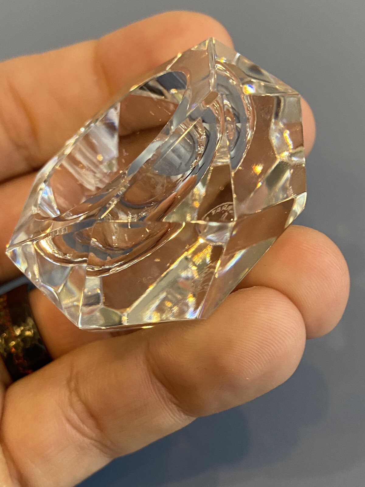 STUNNING VTG BACCARAT Crystal Multifaceted Hexagon Open Salt Cellar SIGNED 2.25″