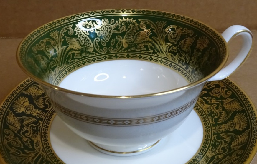 Wedgwood China Florentine W4170 Dark Green Gold 1 CUP ONLY Peony Shape