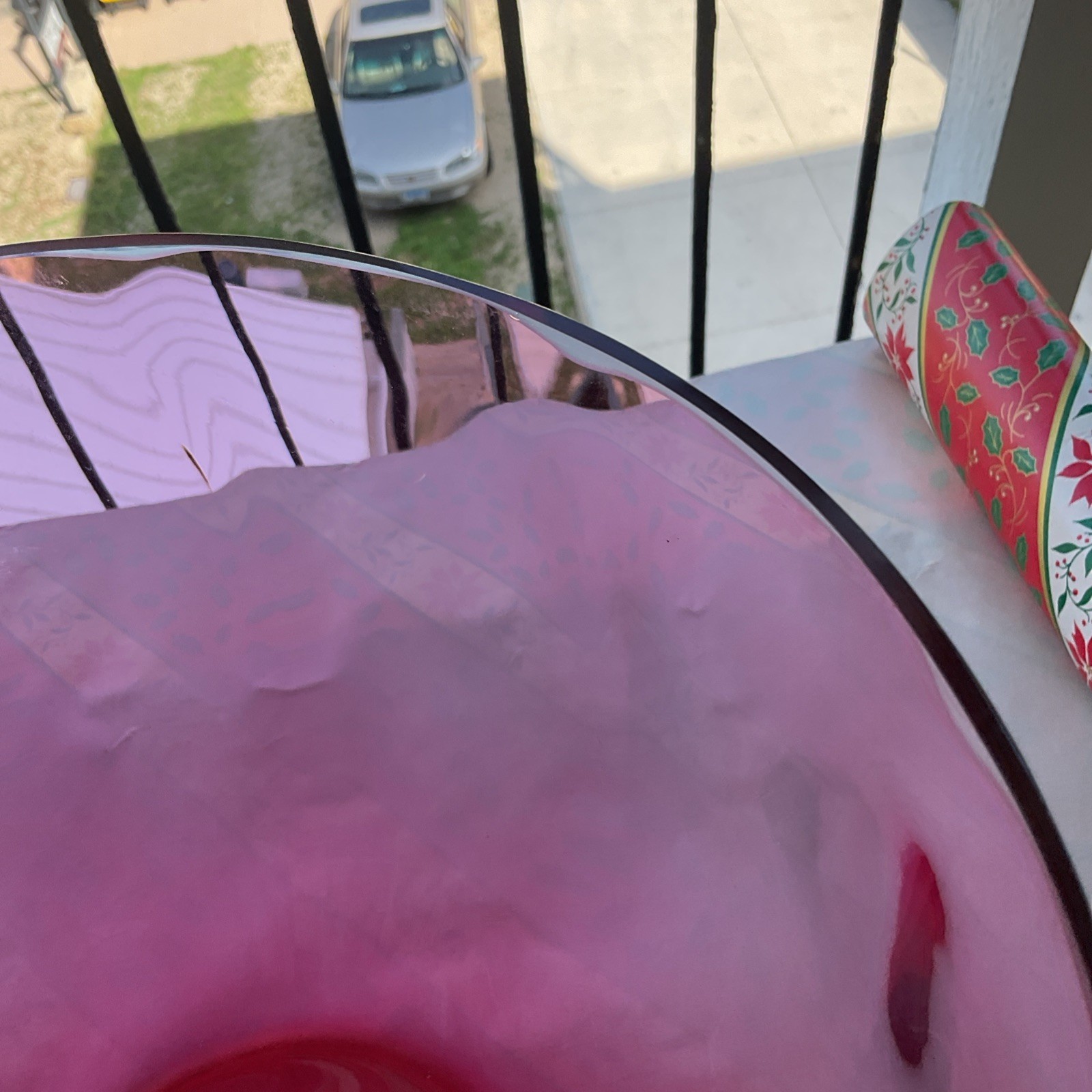 Antique Cranberry Pink Glass Punch Bowl Set w/ 10 Handled Cups Pilgrim Optic