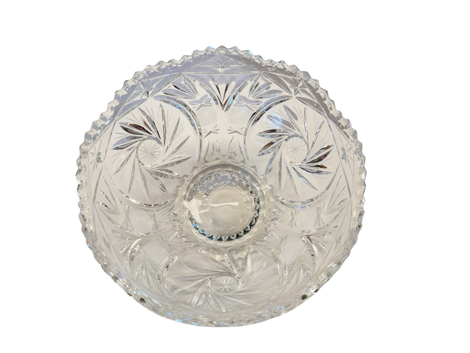 Vtg Lausitzer 24% Lead Crystal Pedestal Bowl Pinwheel Star Of David Hobstar 6″