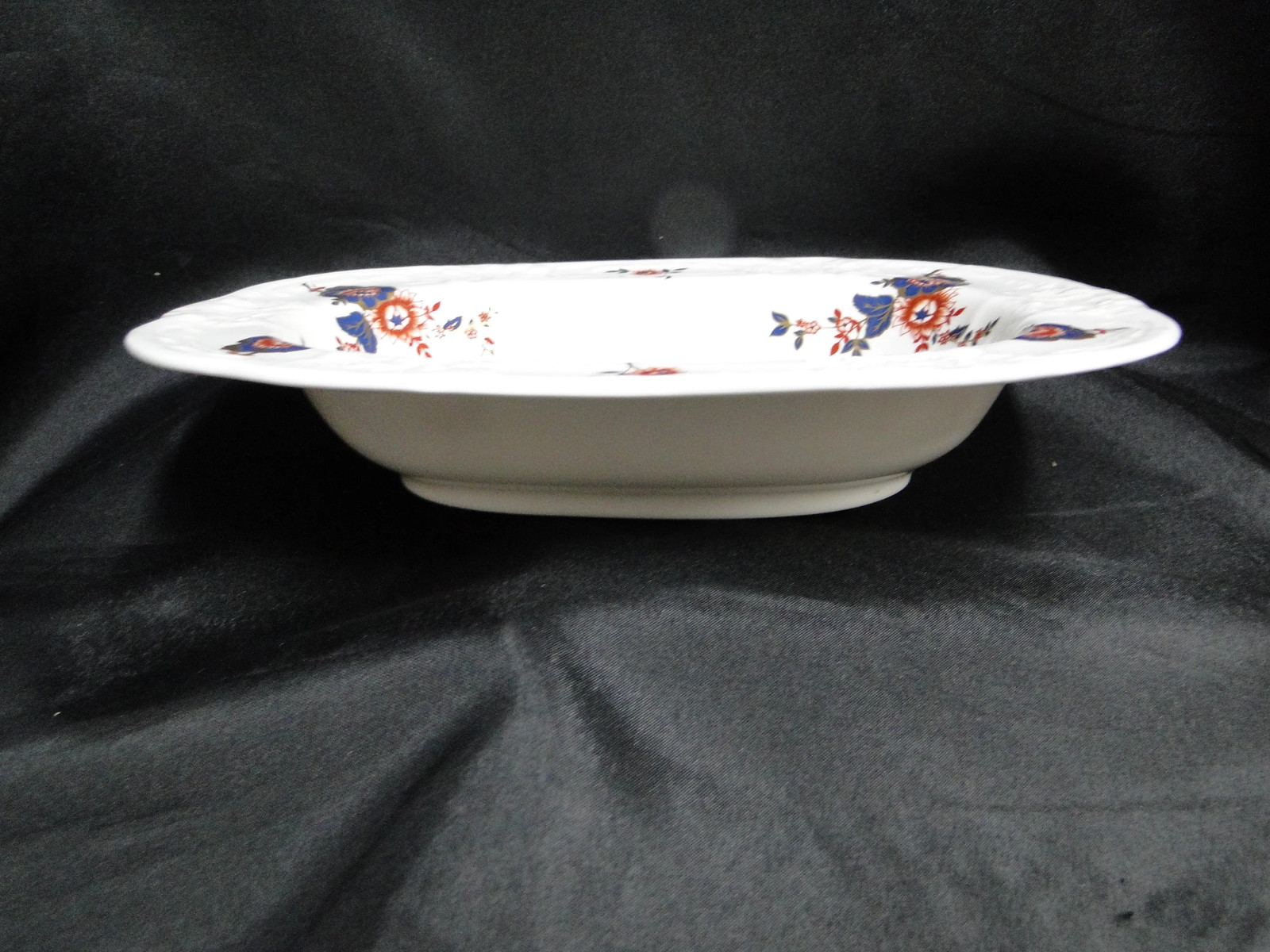Coalport St Louis, White w/ Blue, Rust, Gold: Oval Serving Bowl, 9 3/8″