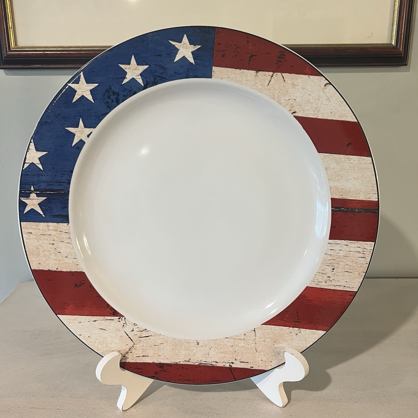 1997 Sakura Colonial by Warren Kimble American Flag Chop Plate 12″ New
