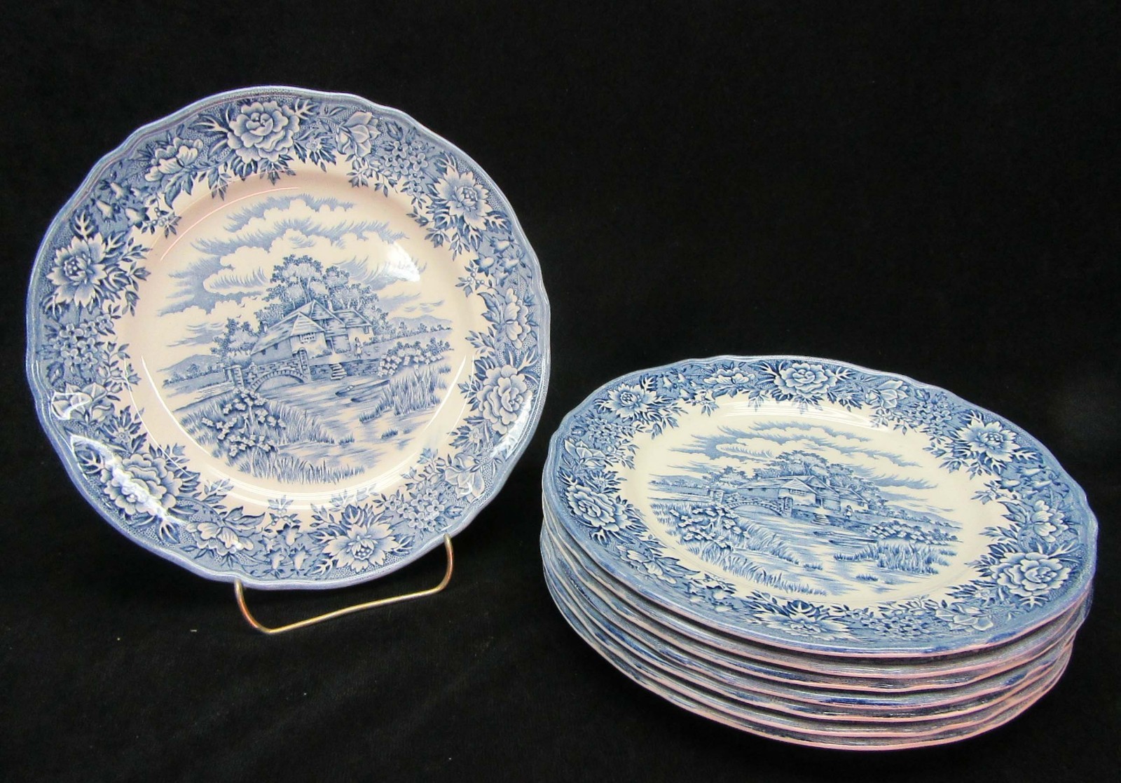 Vintage Salem Olde Staffordshire Blue English Village 8″ Salad Plate(s) Old