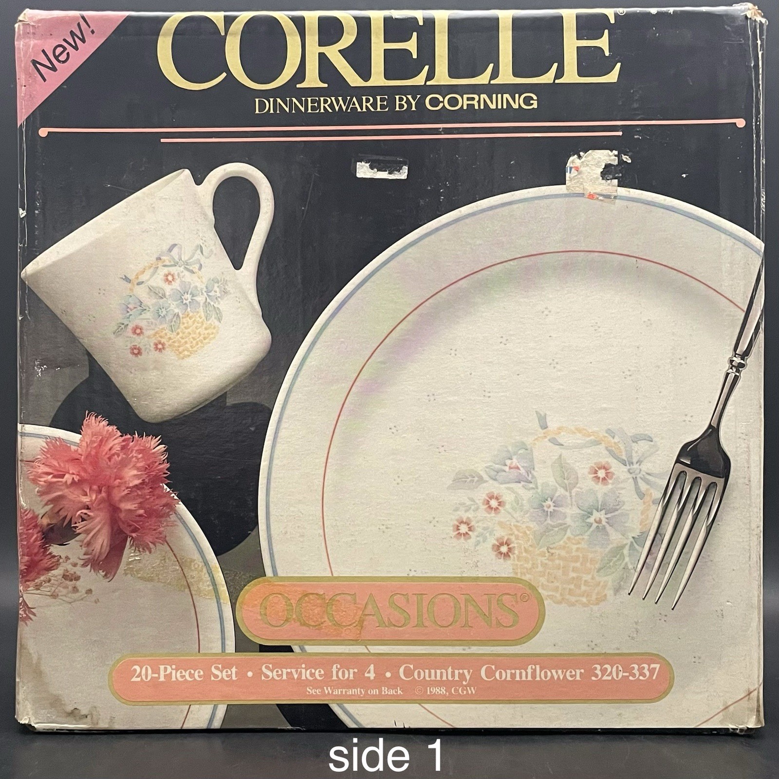 Corelle by Corning 20pc NOS Occasions Country Cornflower Dinnerware Set 1988-93