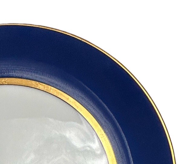 Yokohama MotoMachi Luncheon Plates & Tea Cups 4 Sets Blue Gold 12 Pieces EUC