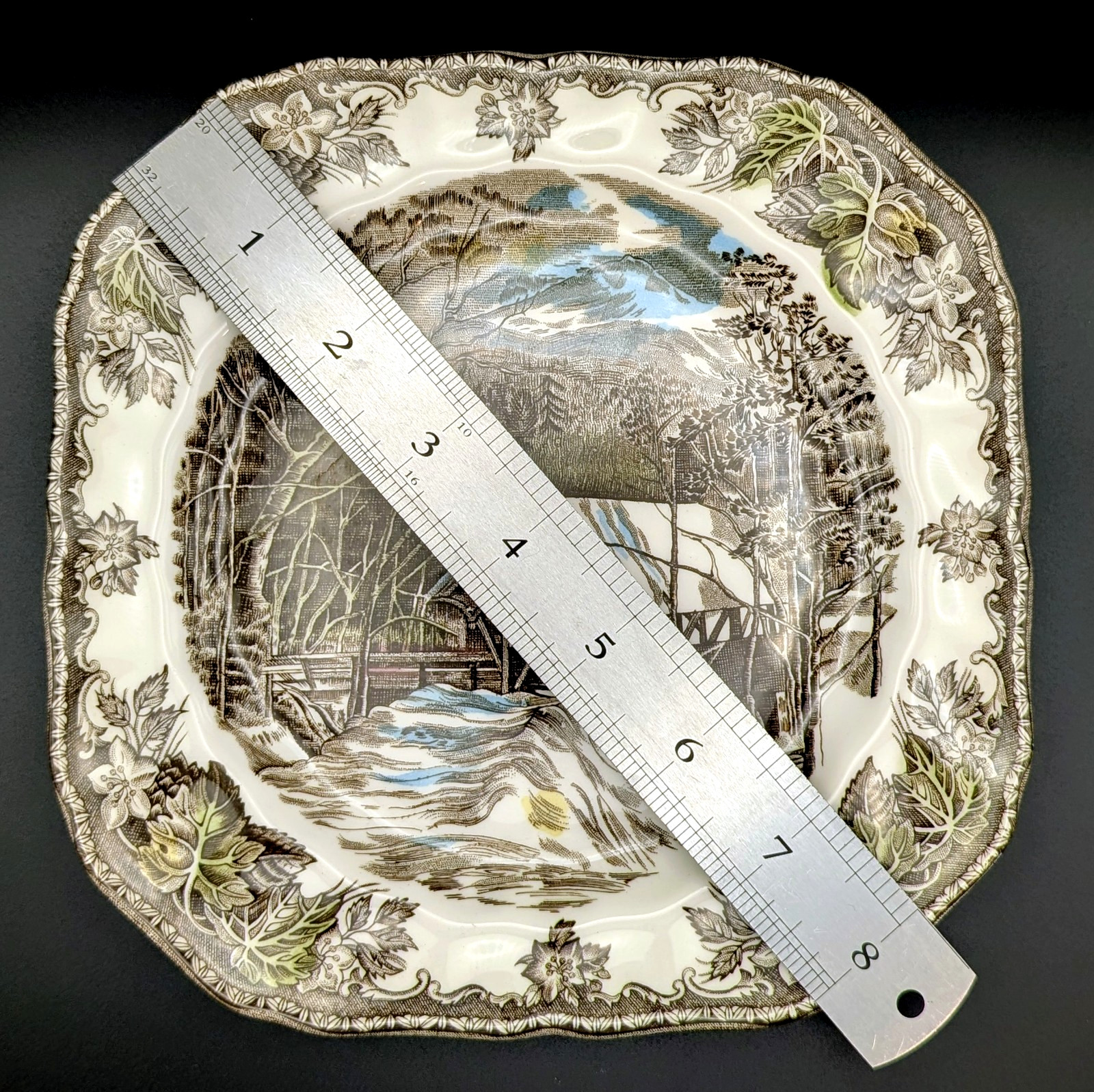 Johnson Brothers Friendly Village Covered Bridge Square Salad Plates 7 1/2″ 8 Pc