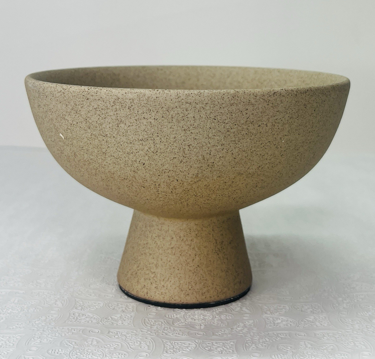 Speckled Beige/Black Ceramic Pedestal Bowl Matte Finish Round Decorative