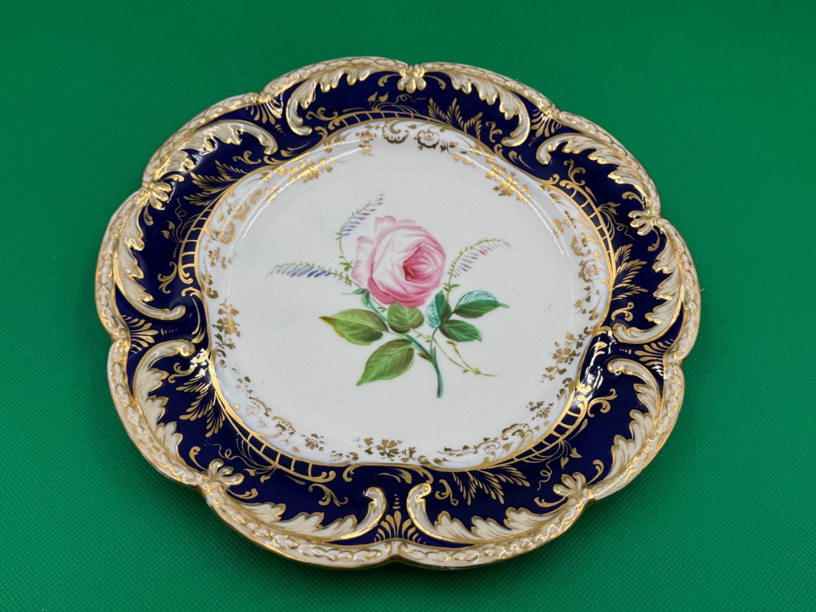 Set of 11 Antique Cobalt Blue & Gold Hand Painted Floral Luncheon Plates