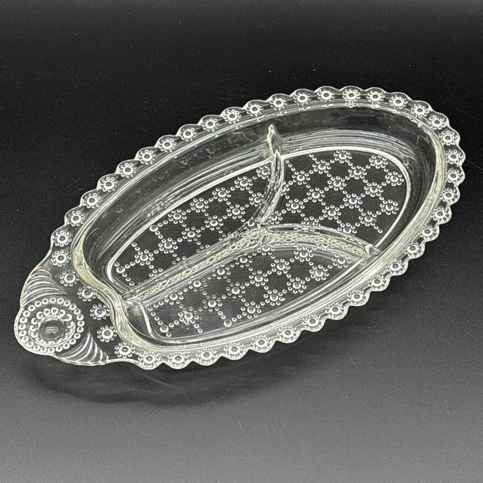 Vintage 1950s Hazel Atlas “Jewel” Clear Glass 3-Section Divided Relish Tray Dish