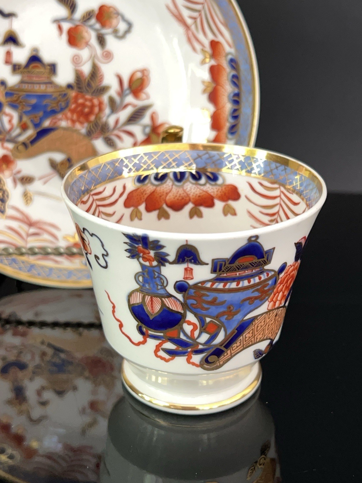 Antique Early Spode Cup & Saucer Japanese Imari C1810 Porcelain Gilt Blue Red