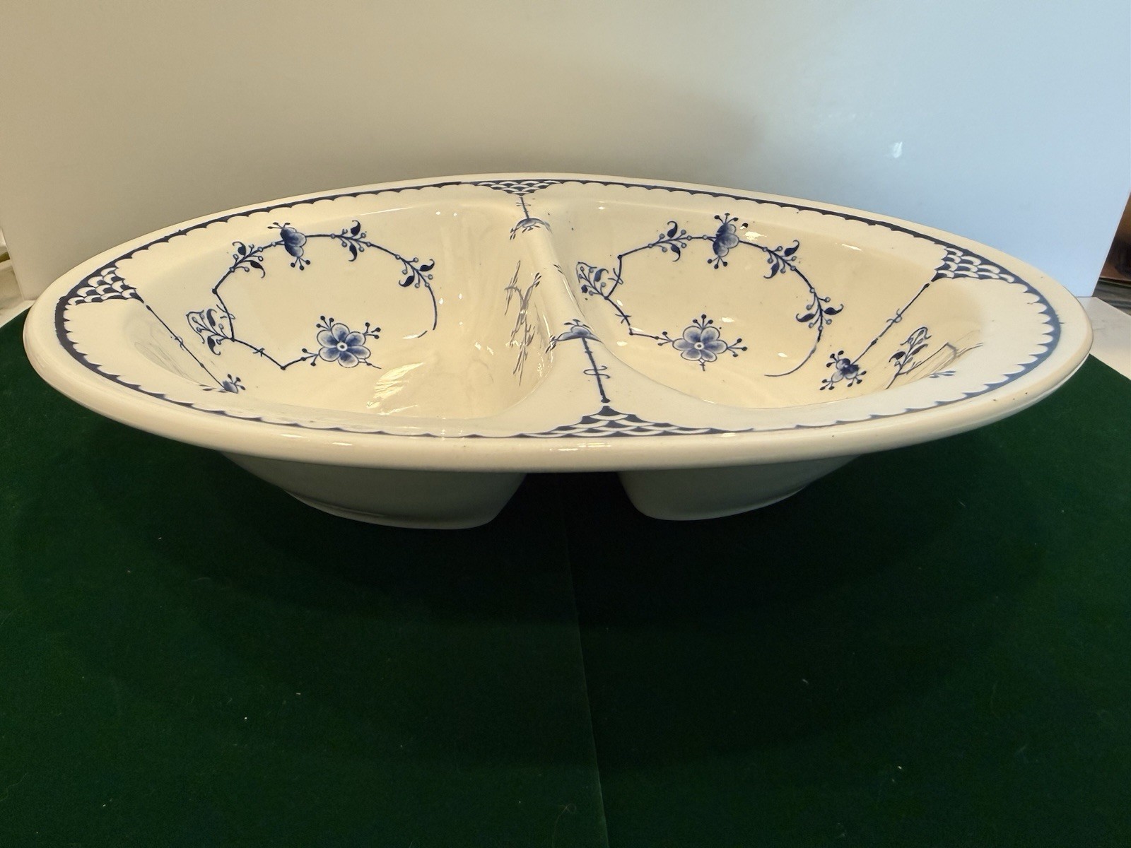 RARE Furnivals Denmark Blue Oval Divided Vegetable Bowl