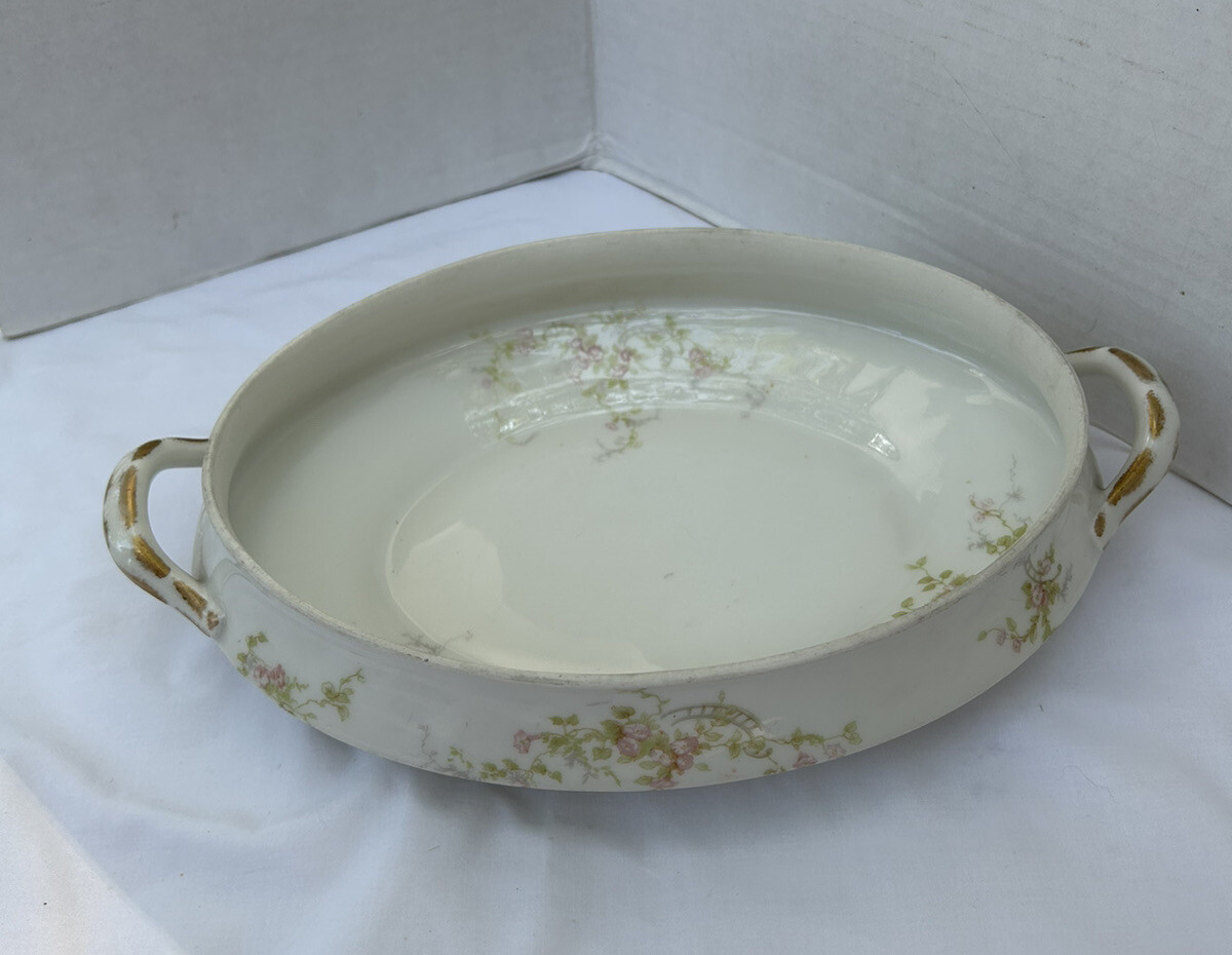 Antique Theodore Haviland Limoges France Pink Flowers Oval Serving Bowl 11 in