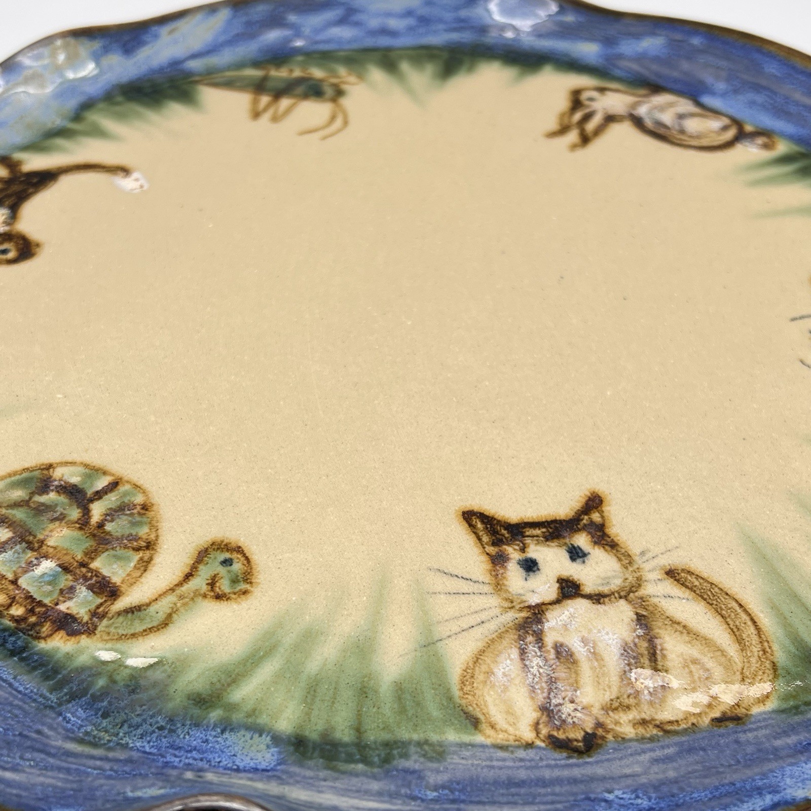 Janet Resnik HUGE 15.25″ LAZY SUSAN PLATTER Country Animals STUDIO ART POTTERY
