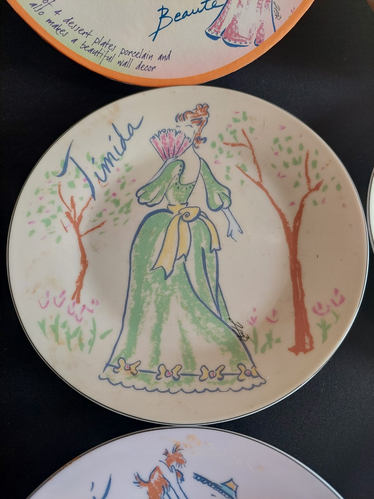 Godinger Victorian Ladies Dress Dessert Plates Pastel Spring Set 4 Woman In Box
