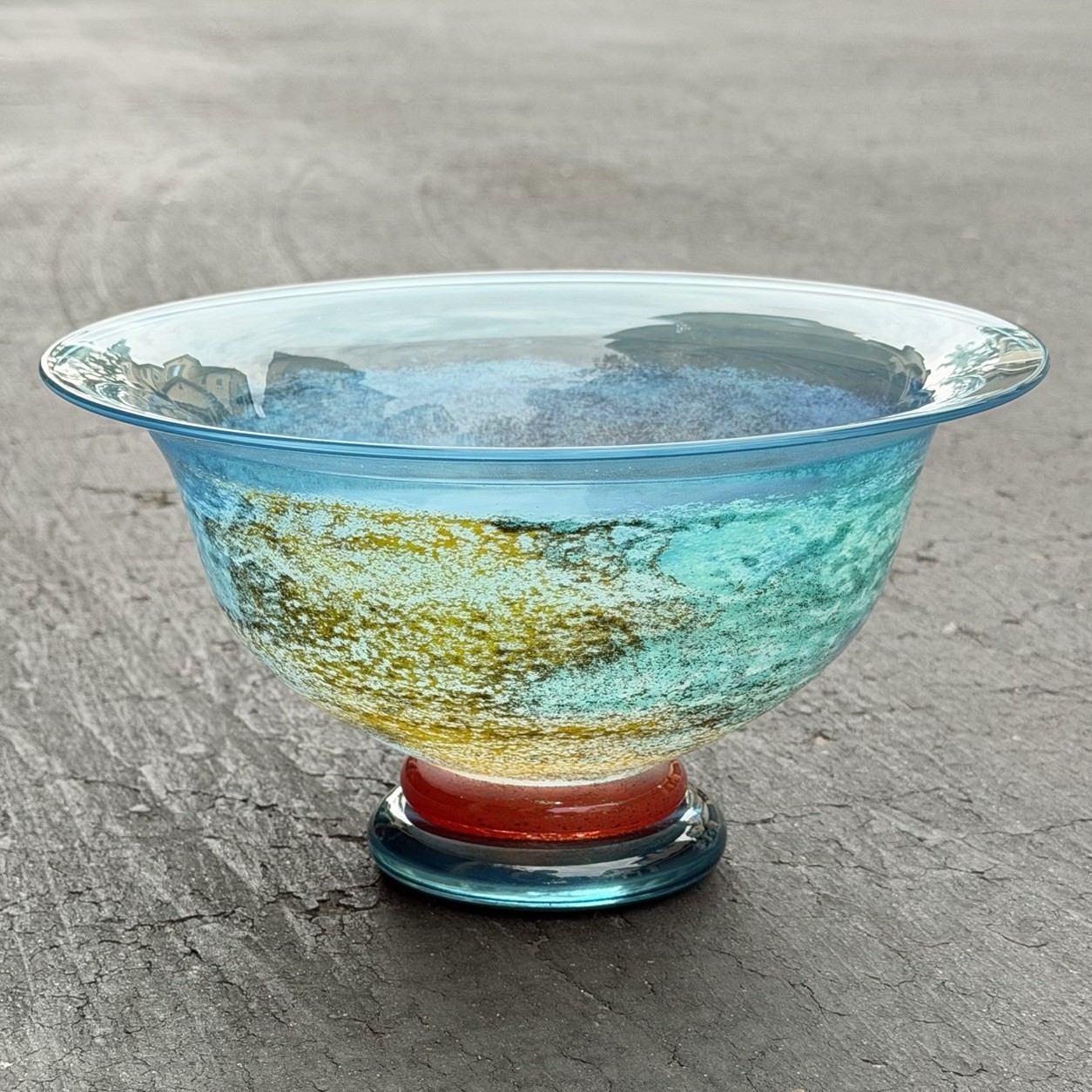 Kosta Boda “CanCan” Art Glass Pedestal Bowl Dish Blue Numbered – Kjell Engman