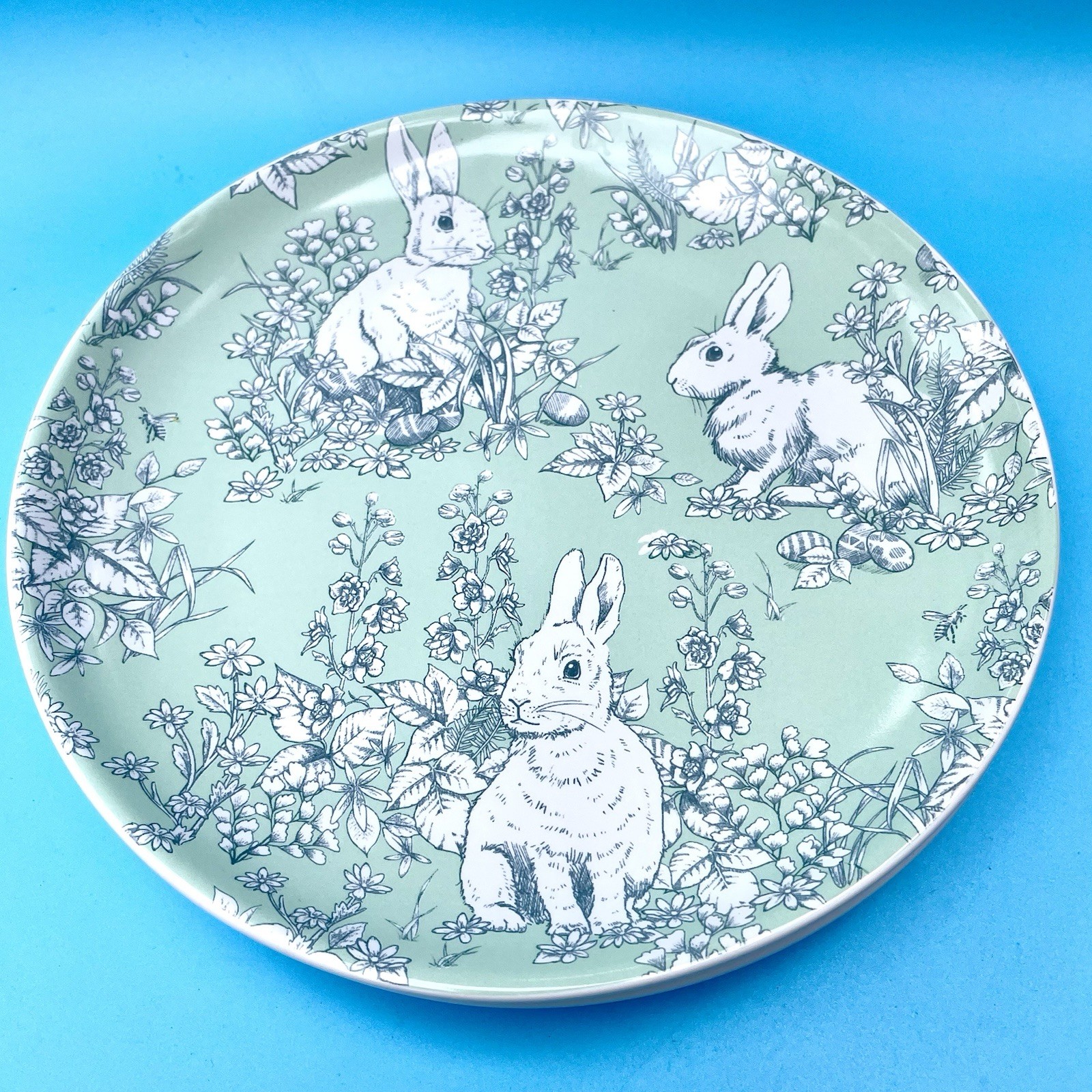 Martha Stewart 2 Bunny Plates 8.5″ Salad Plates DW Safe Porcelain Garden Rabbit