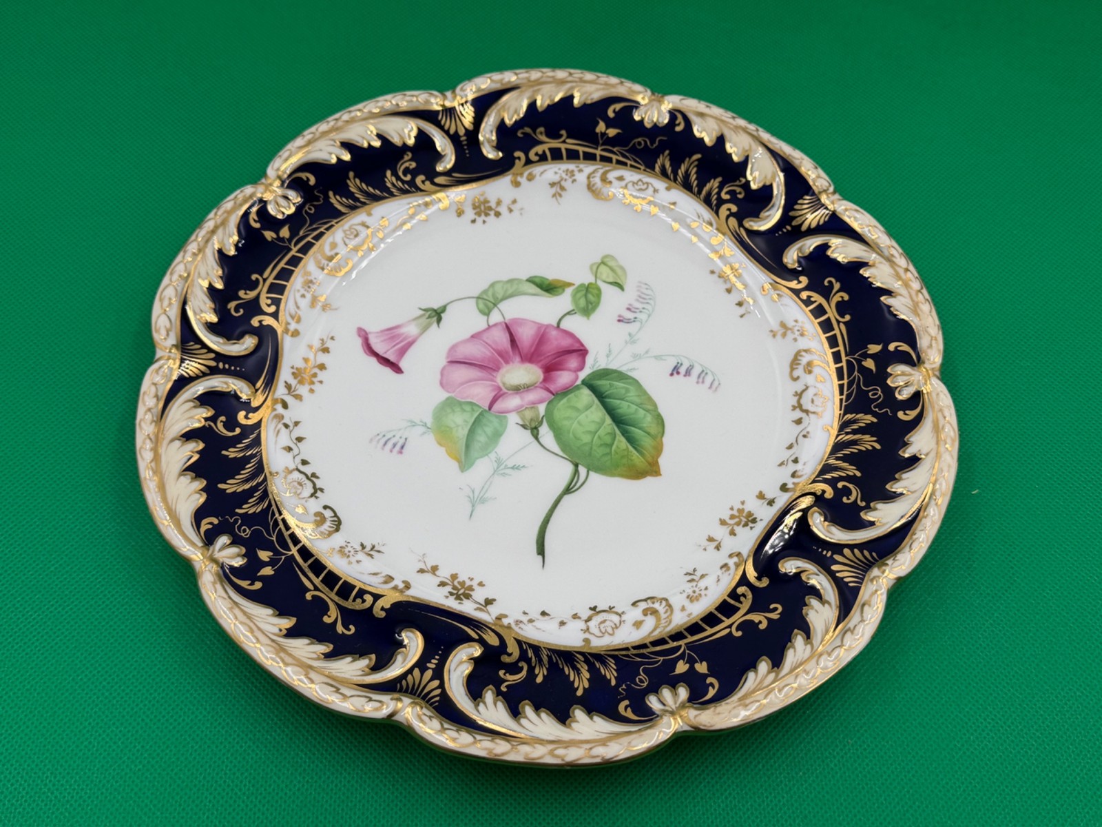 Set of 11 Antique Cobalt Blue & Gold Hand Painted Floral Luncheon Plates