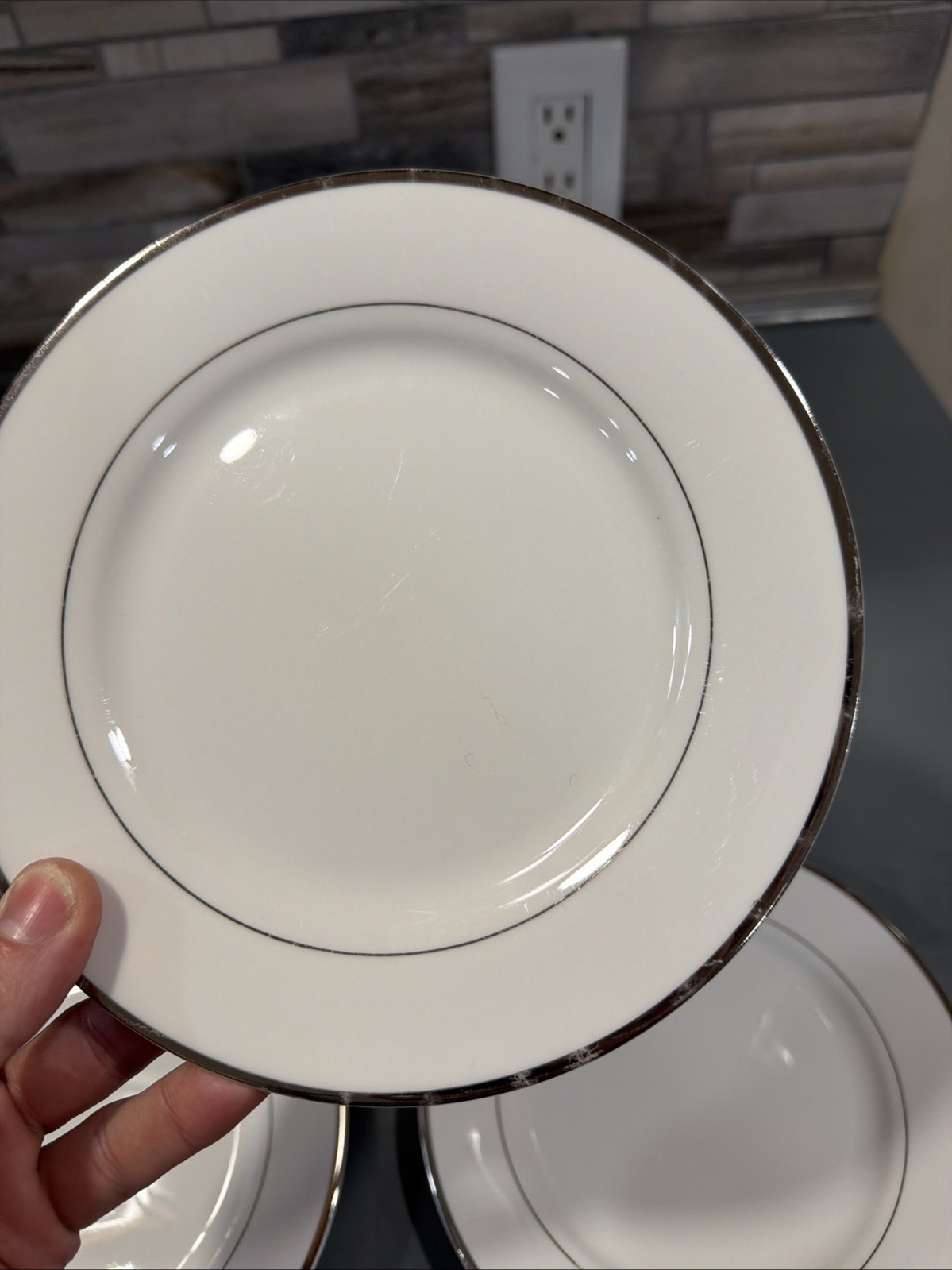 Set Of 5 International Silver Co SILVER TRIMMED 7.5” Salad Plates: Fine China