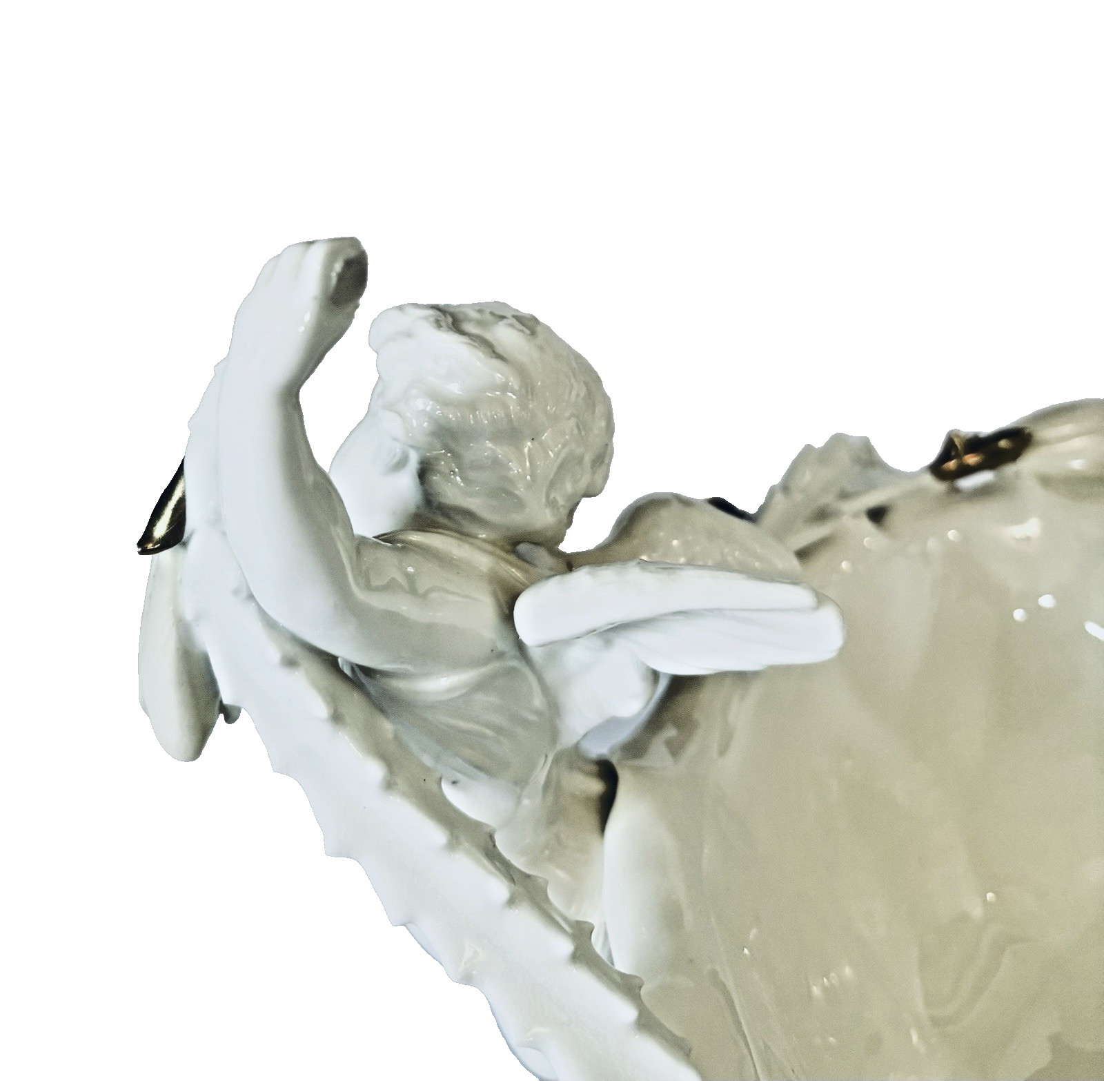 Antique Moore Bros. English Porcelain Cactus Flower Double Cherub Centerpiece