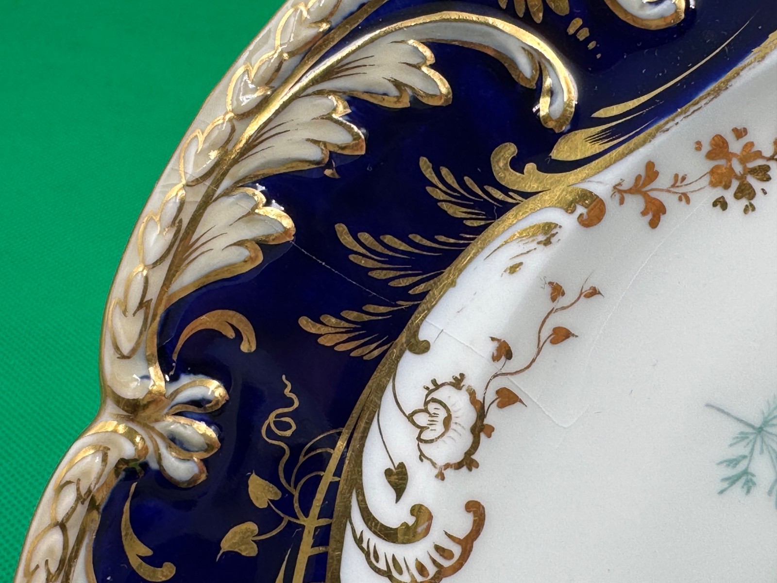 Set of 11 Antique Cobalt Blue & Gold Hand Painted Floral Luncheon Plates