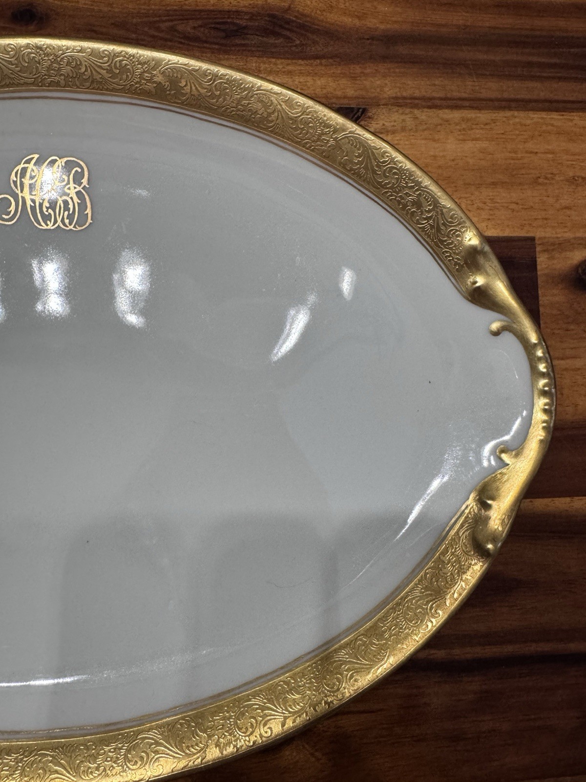 Antique Vignaud Limoges Gold Encrusted Monogram Oval Platter 14″ – France, MINT