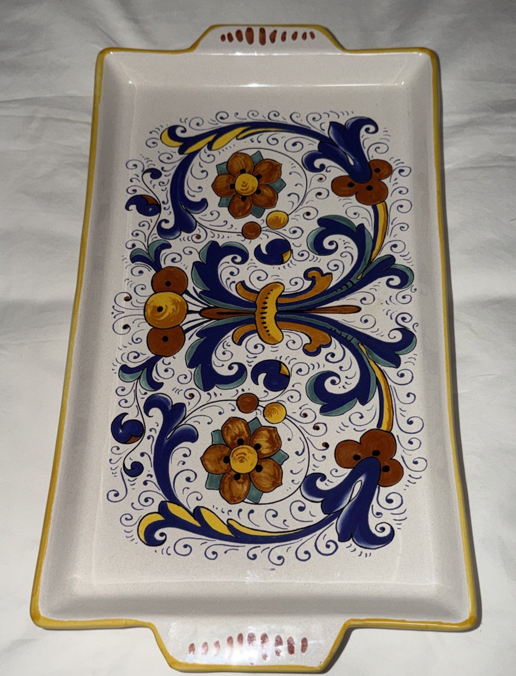 Deruta Ceramiche Italy Hand Painted Rectangular Serving Platter 15.5 X 8.5
