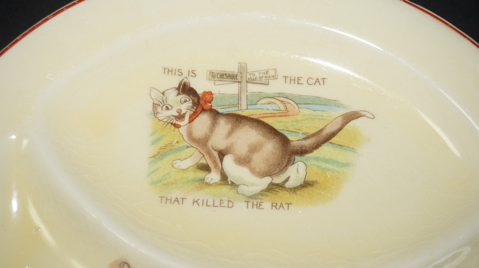 Vintage Roma Nursery Rhyme Divided Childs Plate Dog Cat Killed Rat Cock Crowed