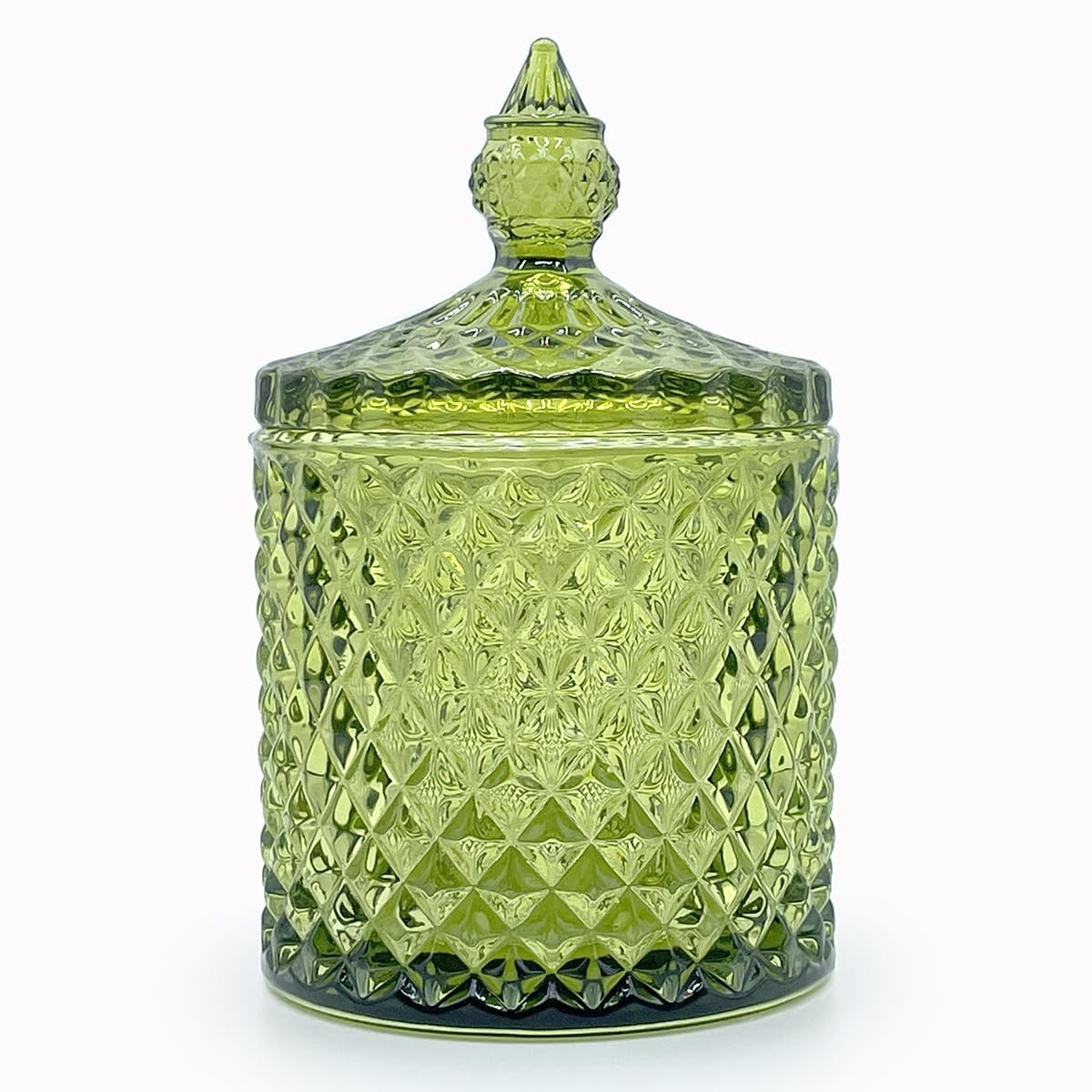 10 oz Olive Green Glass Candy Dish with Lid-Decorative Display Jar for Q-Tip …