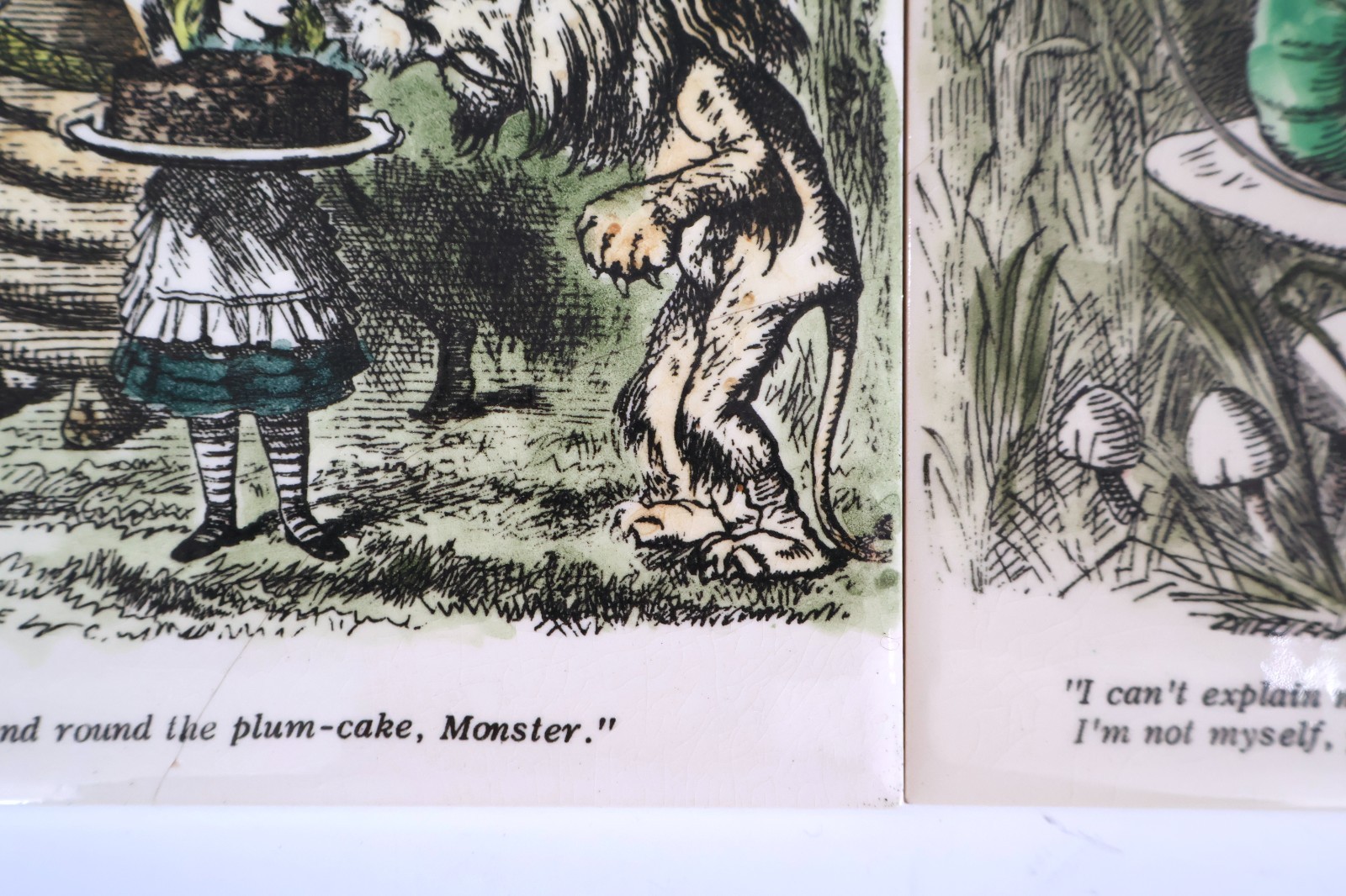 Set of Four Vintage English Pottery Alice in Wonderland Tiles