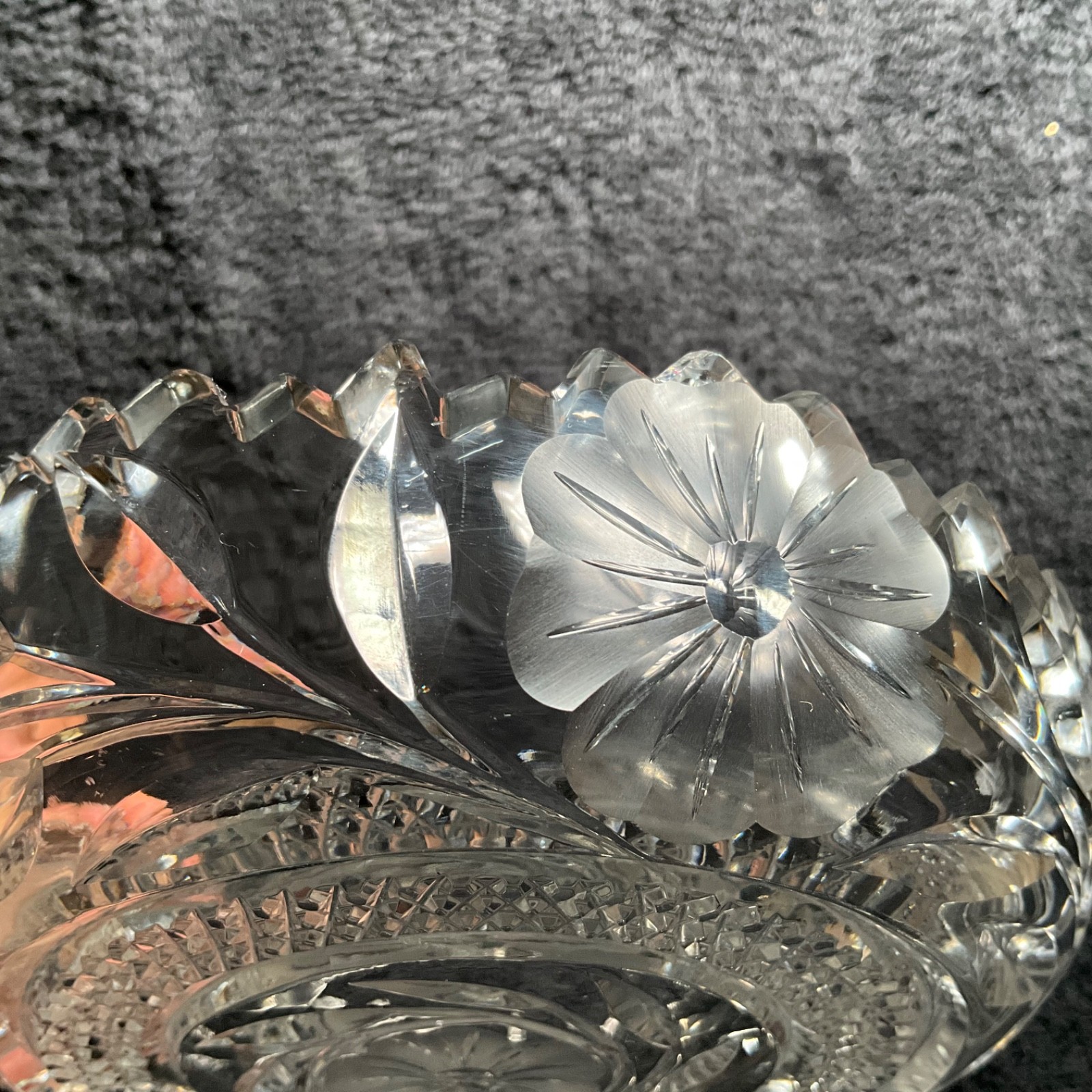 Vintage American Brilliant Period Deep Cut Crystal Sawtooth Bowl 5″ Brilliant
