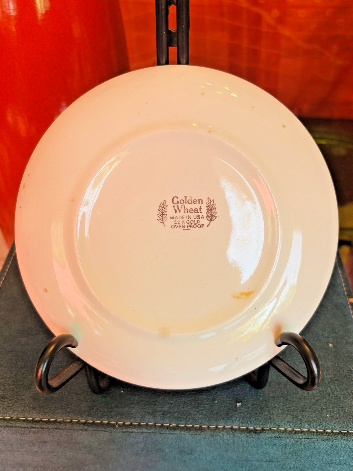Vintage Golden Wheat 22K Gold Milk Glass Bread Dessert Plate 6″ Made USA