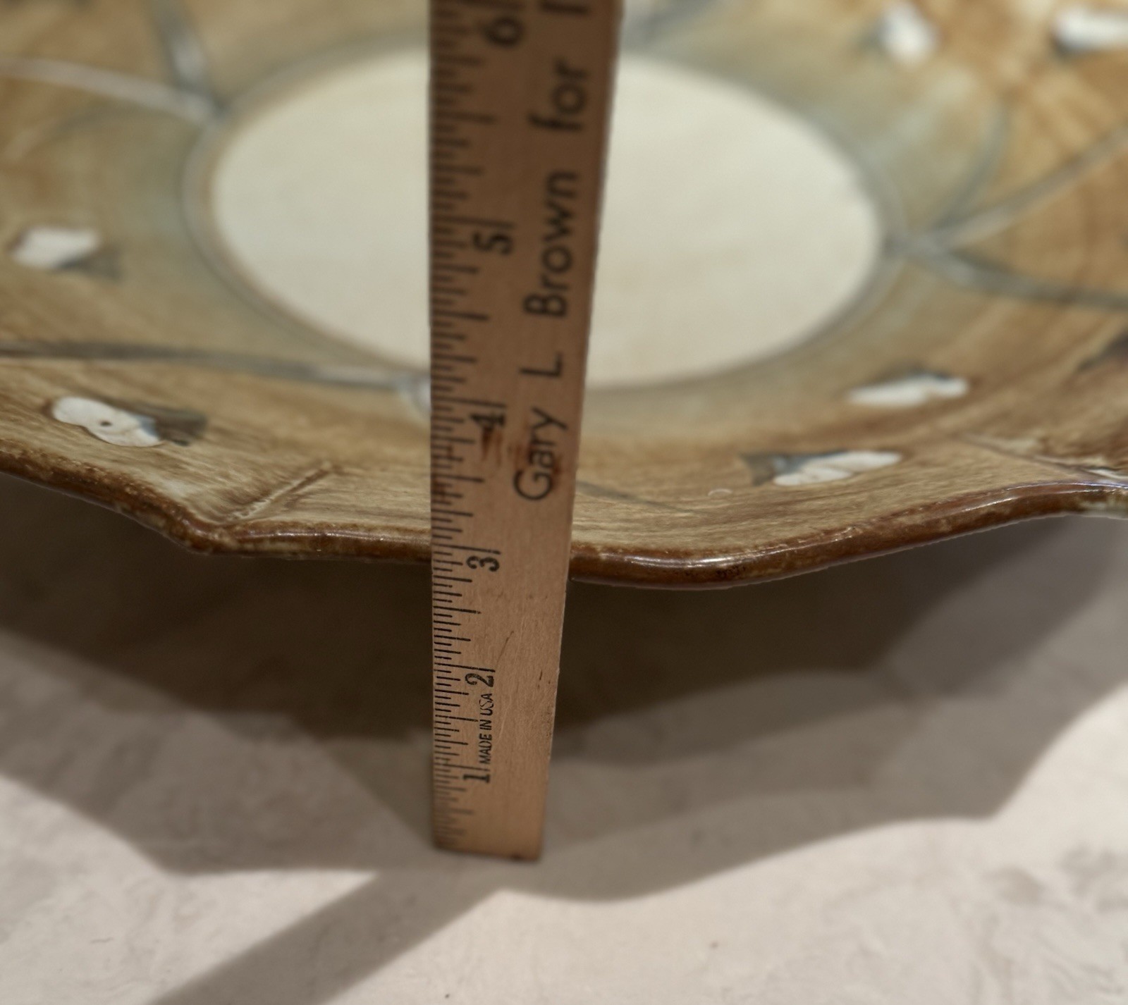 RARE 17″ Vtg NICOL Signed green, white Stoneware STUDIO ART Pottery Bowl Platter