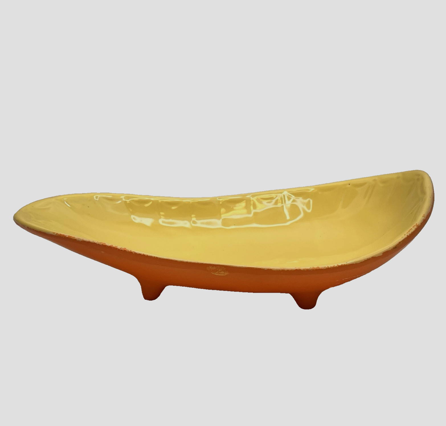 Vintage McCoy Pottery USA A5 Footed Bowl Asymmetrical Shaped Yellow & Orange