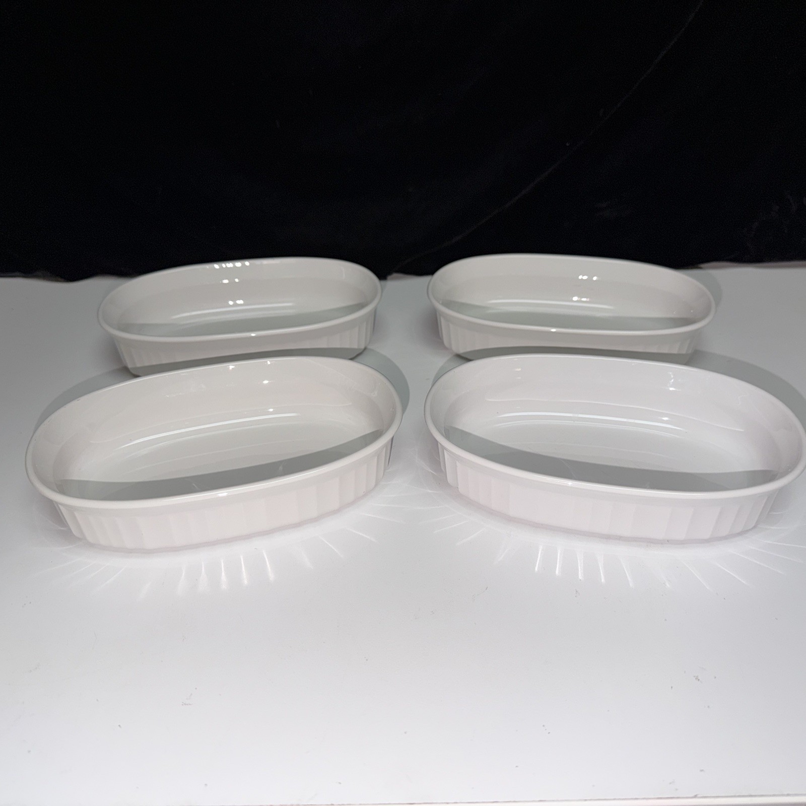 SET OF 4–Corning Ware Small Casserole Dish Bowl White Oval F-15-B 475 ml 15 oz
