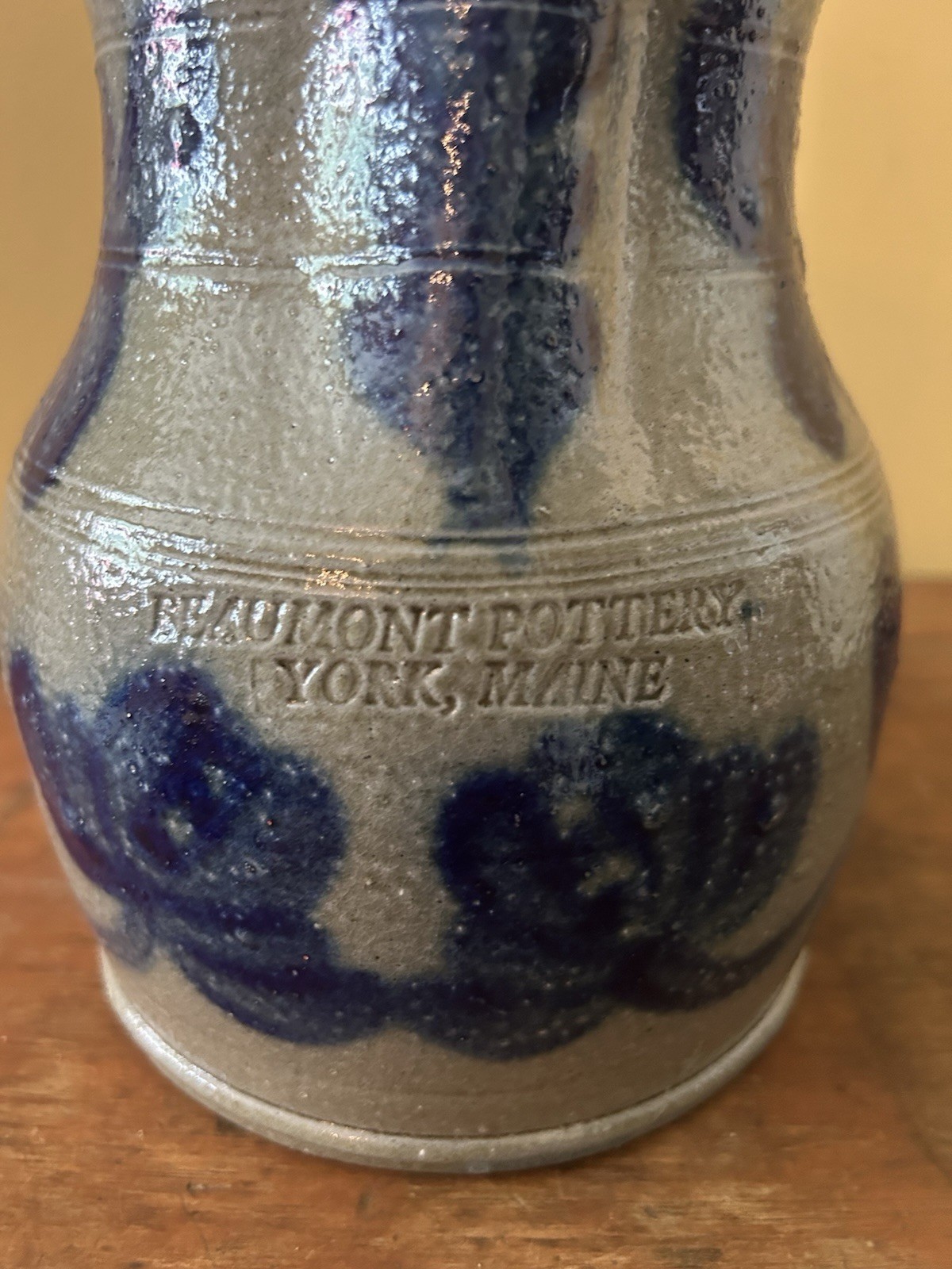 Vintage Beaumont Pottery Stoneware Pitcher w/ Elaborate Floral Decoration 1988