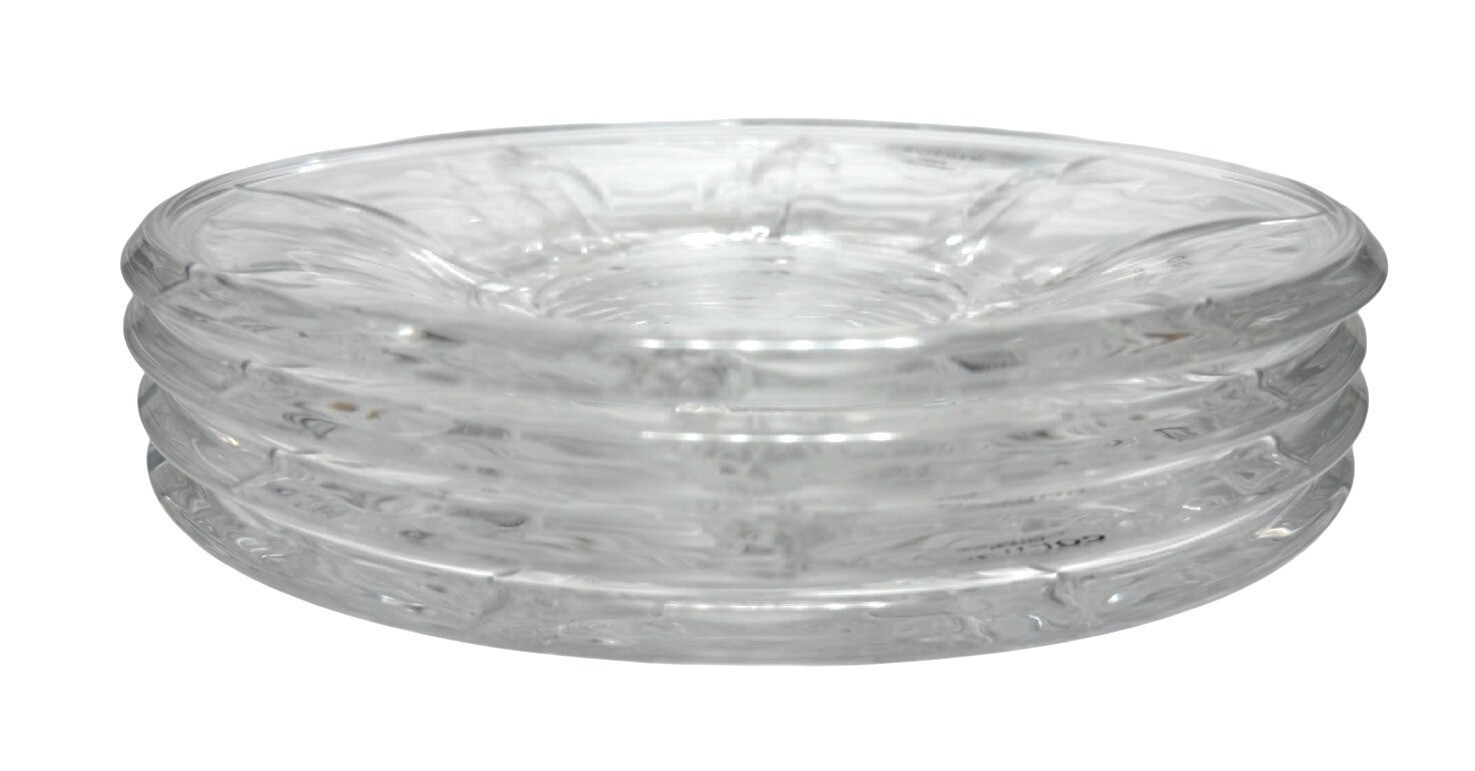 4 Pc Gorham Crystal 7″ Salad Dessert Plates Signed Clear Glass Elegant Dining