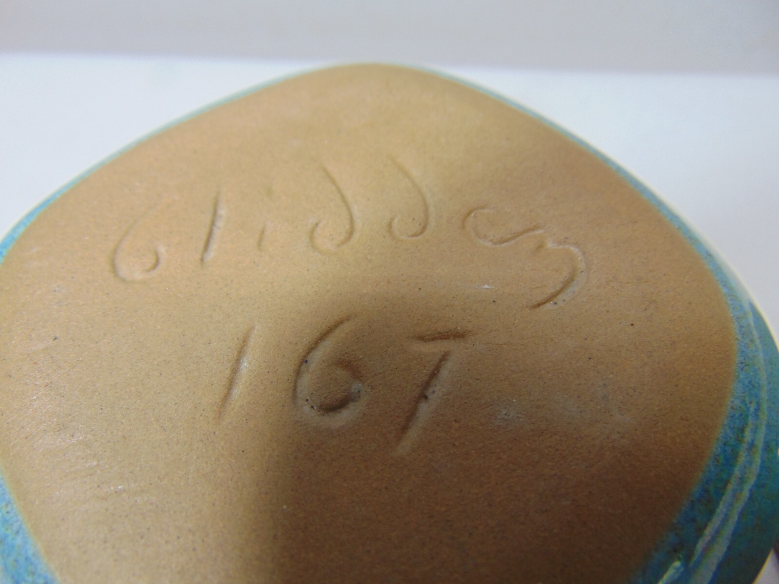 GLIDDEN POTTERY #167 RAMKIN DISH LID SIGNED SEAFOAM BLUE GREEN SPECKLED