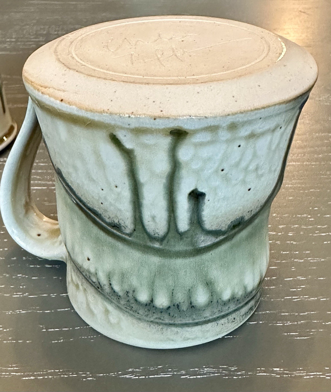 Studio Art Pottery Mugs Set Of Two Earthy Green Drip Glaze Signed Charlie Tefft
