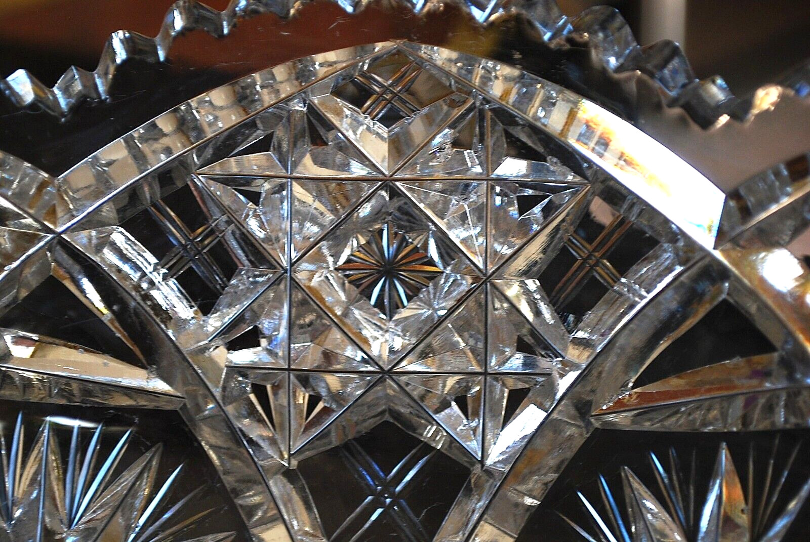 EARLY Antique ABP American Brilliant Period STAR/Xs Hand Cut CRYSTAL BOWL Heavy