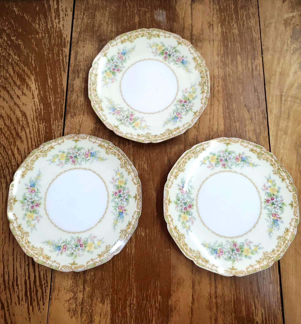 Vintage Noritake Veona Salad Plates 7.25″ Set of 3 Japan Floral Gold Trim