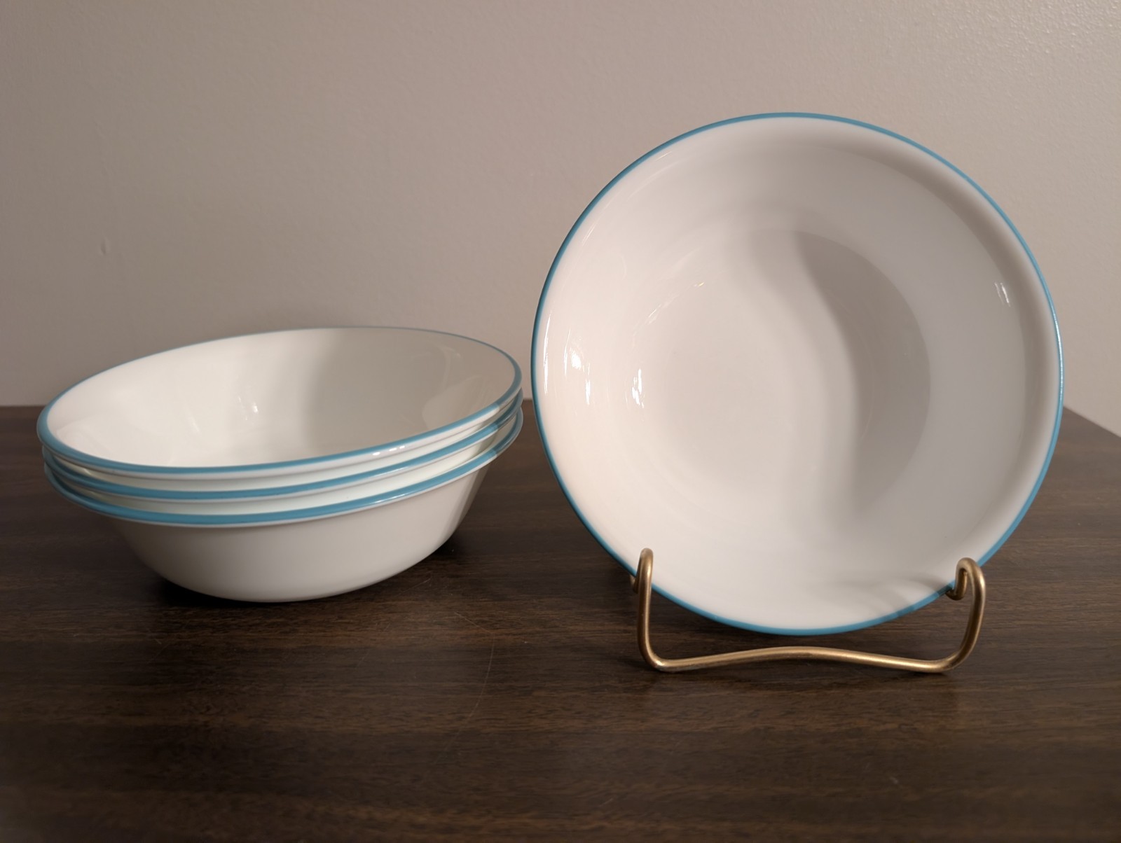 Corelle Teal Edged 6.25 In Cereal Bowls. Set Of 4