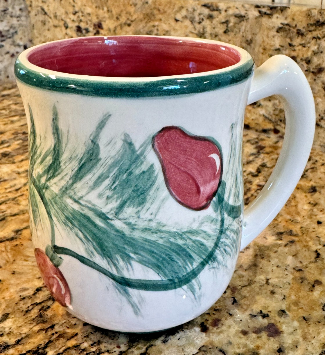 Vintage Hand Painted Gail Pittman Pottery Christmas Lights Mug Signed 1992