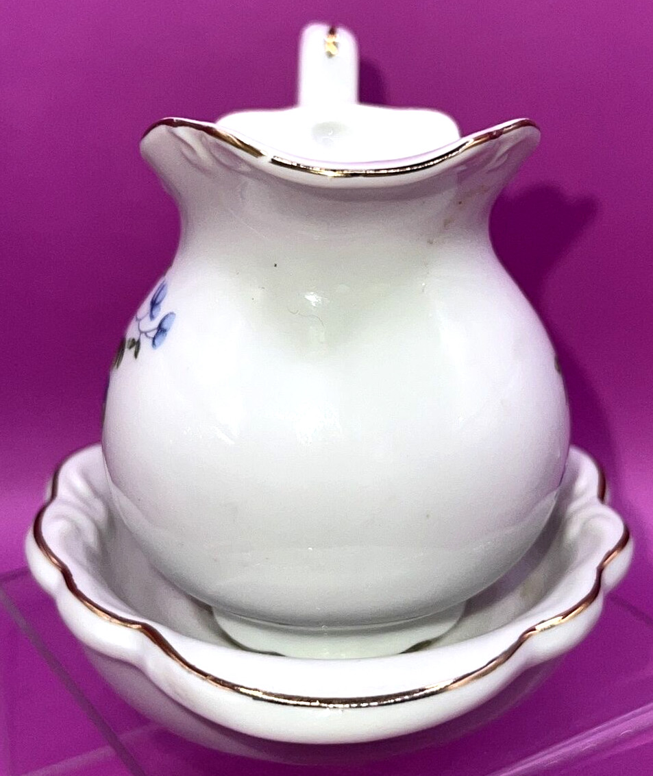 Vintage Rice Japan Ports Blue Rose Design Creamer with Drip Plate Kitchen Decor